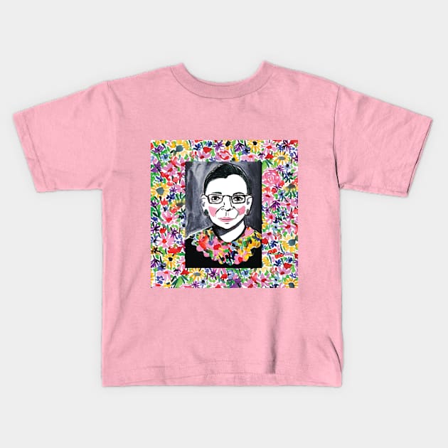 Ruth Bader Ginsberg Portrait Kids T-Shirt by Emily Doliner Art